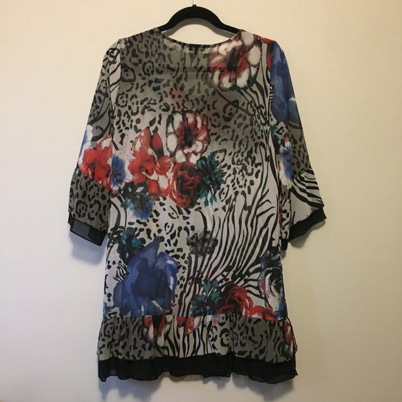 Tricotto Artsy Animal Print Womens Lace Up Bell Sleeve Cover Dress - Picture 2 of 16